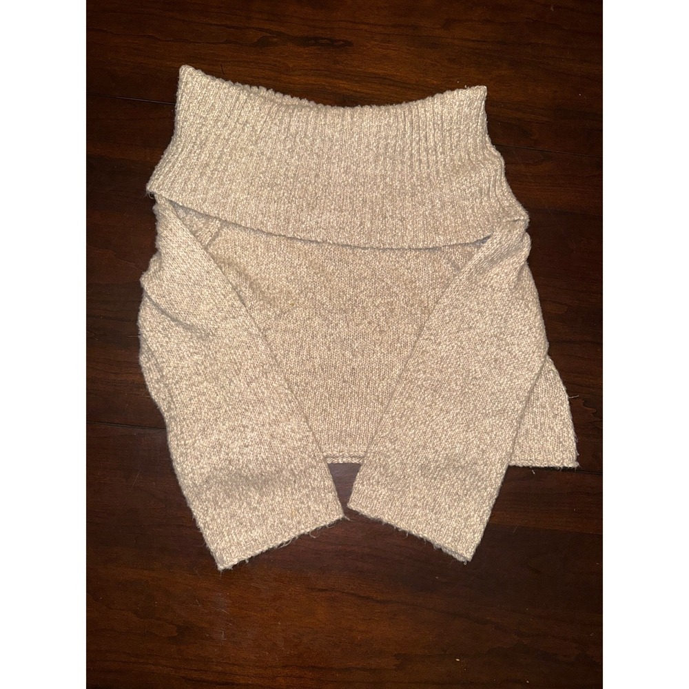 Aerie Womens XL Off The Shoulder Cropped Sweater Oatmeal Marl Knit Beige